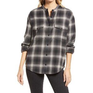 New Treasure & Bond Medium Cozy Plaid Button-Up Shirt Womens Gray Cotton NWT